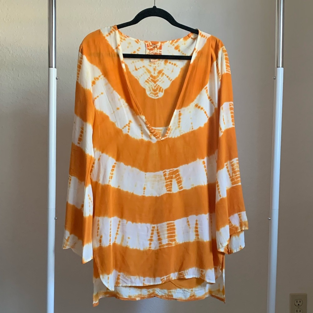 Frankie’s Bikinis (8 days a week) orange tie dye coverup, sz xs